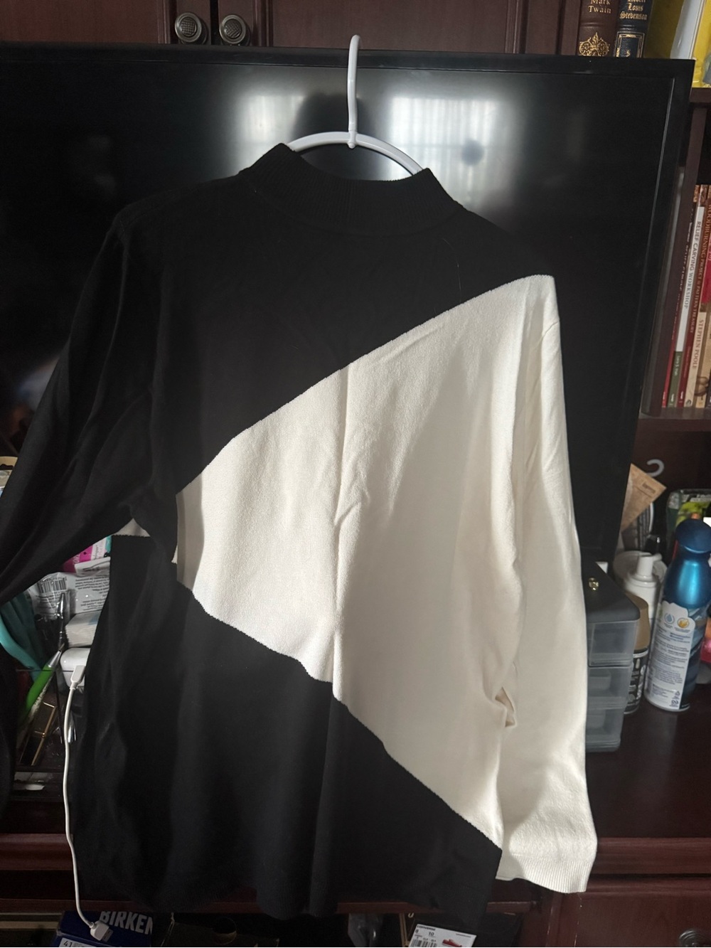 Chico's Black and White Diagonal Colorblock Pullover